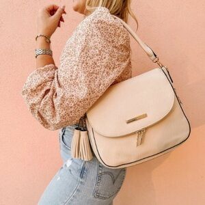 Poppy & Peonies Downtown crossbody vegan leather bag in cream